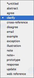 Link Types: Types pop-up menu