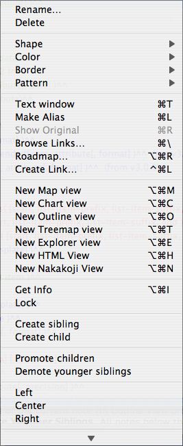 Major Views (note selected): pop-up menu Major Views (note selected): pop-up menu