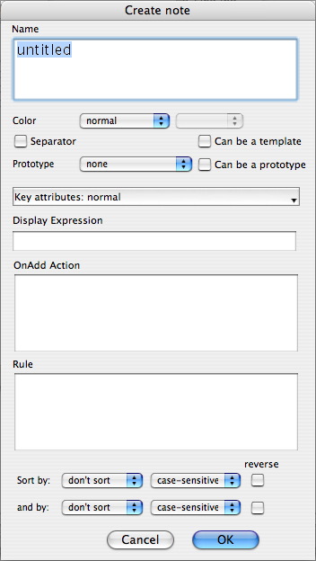 Create Note dialog Create Note dialog