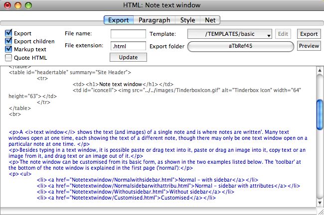 Export pane Export pane