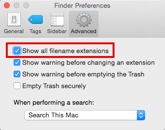 Showing/hiding filename extensions via Finder Showing/hiding filename extensions via Finder