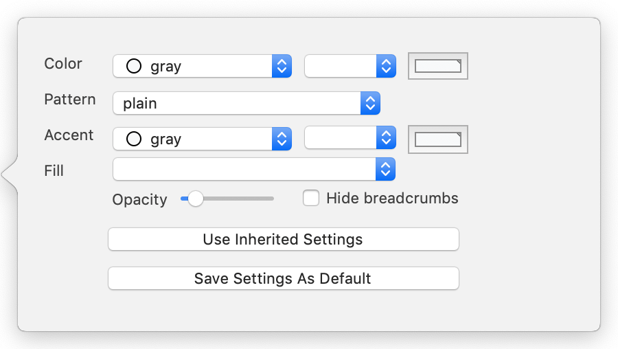 Outline Settings pop-over Outline Settings pop-over