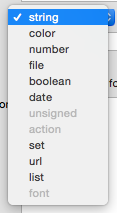 Attribute Type pop-up list Attribute Type pop-up list