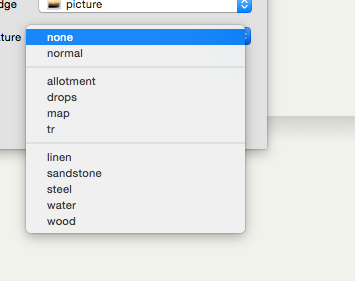 Texture pop-up list Texture pop-up list