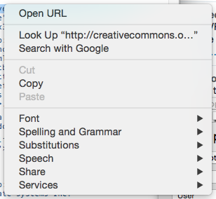 Text pane, HTML tab, pop-up menu Text pane, HTML tab, pop-up menu