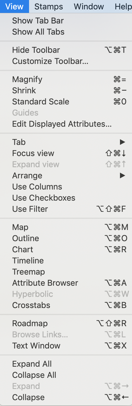 View menu View menu