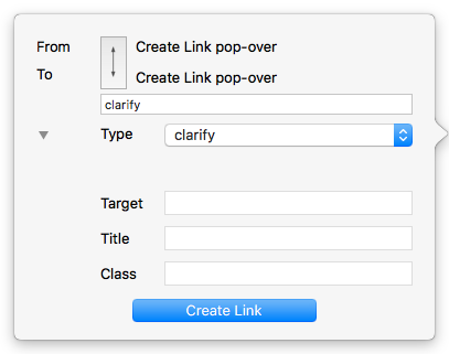 Create Link pop-over Create Link pop-over