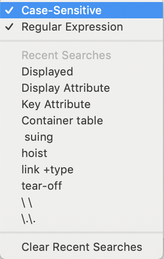 View pane Find, pop-up menu View pane Find, pop-up menu