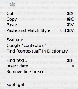 Note Text popup menu Note Text popup menu